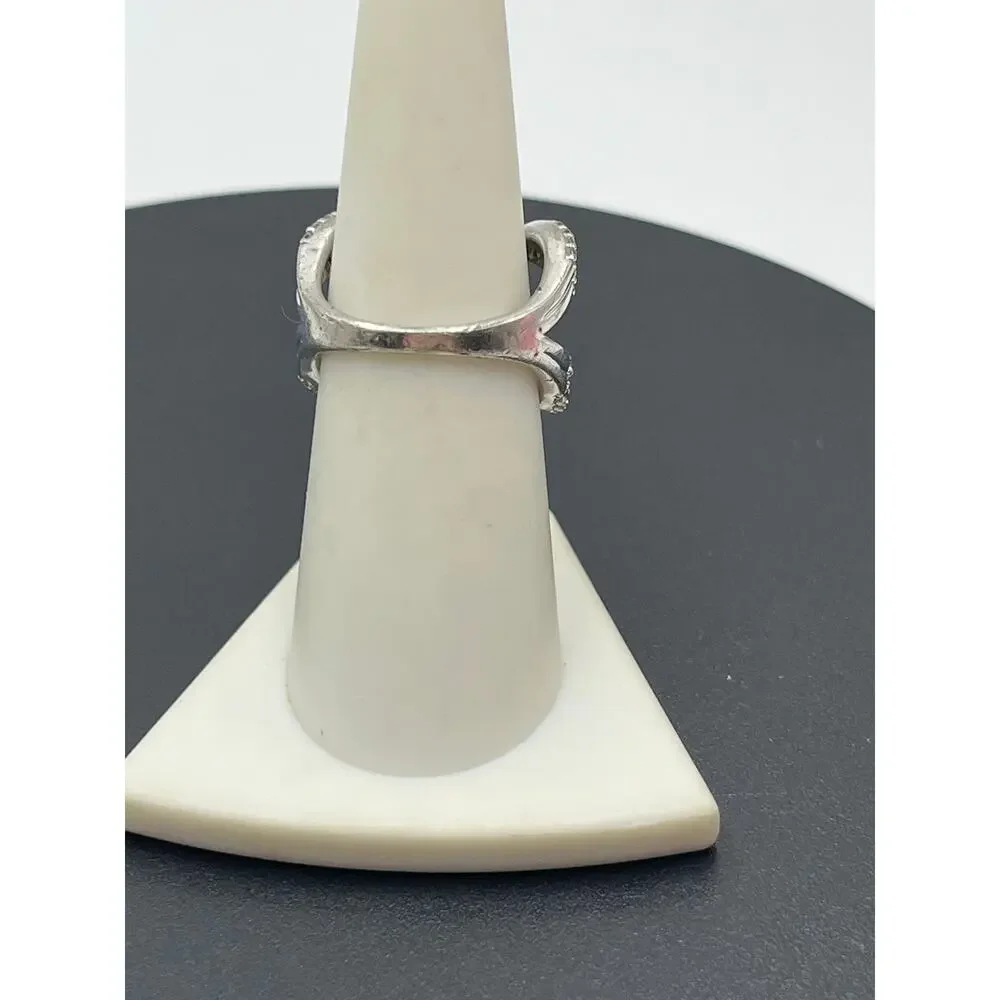 JWBR Sterling Silver White Sapphire Crossover Ring Sz‎ 7.25  Pave Setting 6.6g
